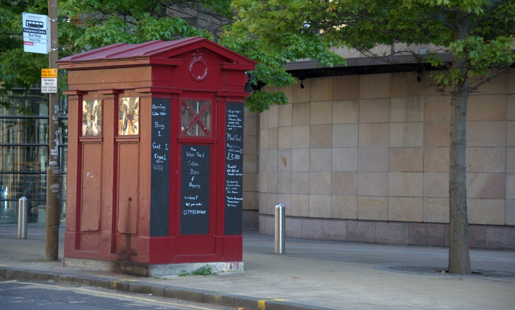 There's still a few coffee boxes around today and red Police Boxes like this one in Morrison Street are what to look for.